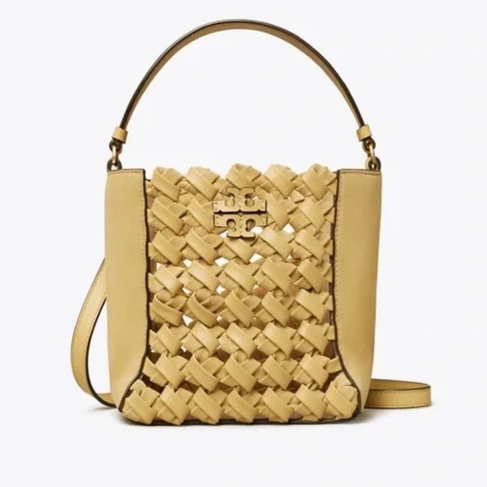 Tory Burch McGraw Woven Embossed Small Bucket Bag